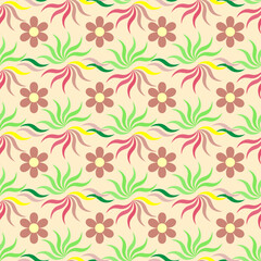 Flowers on a wavy line in green tones seamless