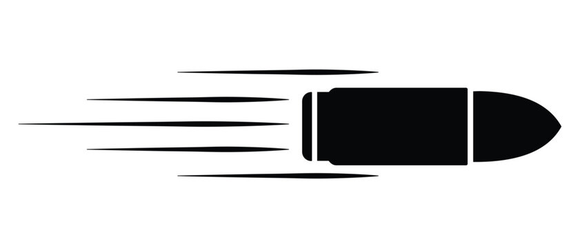 Flying bullet icon, vector logo. bullet shooting icon.  Attribute of war and hostilities. collection of flying bullet silhouettes. Bullet icon, logo. vector illustration. 