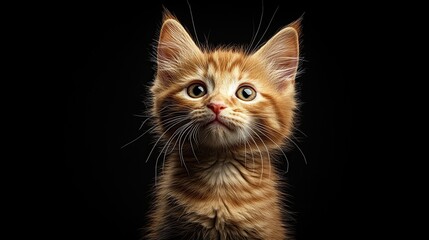 Portrait of a vibrant red kitten with an inquisitive gaze, showcasing its youthful energy and cuteness. -