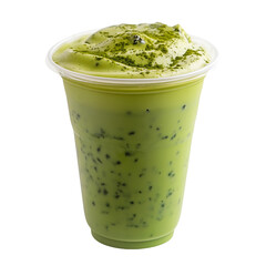 Matcha in plastic cup isolated on white background