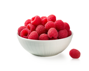 raspberries in a bowl on a transparent background