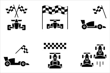 Formula race car icon set, finish line isolated on white background
