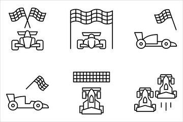 Formula race car icon set, finish line isolated on white background