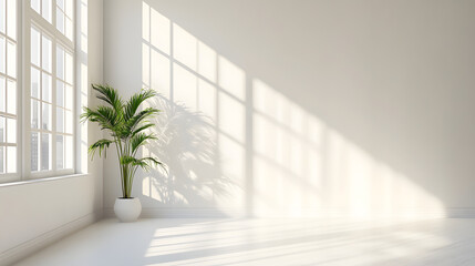Fototapeta premium Calm indoor plant arrangement bright white room minimalist decor natural light peaceful atmosphere