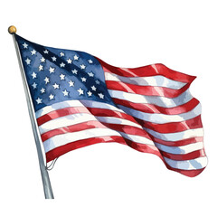 Fototapeta premium A American flag waving cute watercolors illustration on white background