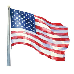 Fototapeta premium A American flag waving cute watercolors illustration on white background