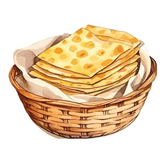 A basket of freshly baked tortillas cute watercolors illustration on white background