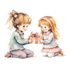 A Best friends wearing silly hats cute watercolors illustration on white background