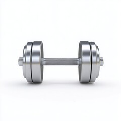 Isolated silver dumbbell with multiple weights on a white studio background