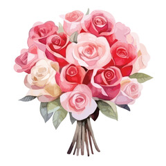 A bouquet of mixed roses cute watercolors illustration on white background