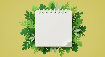 緑葉の囲む白ノート 爽やか春のメモ帳