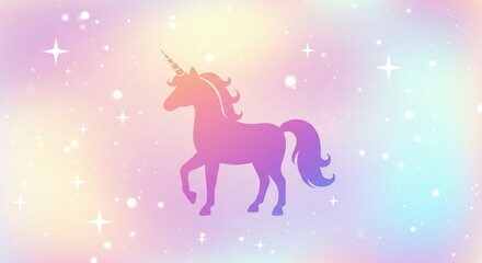 虹色背景 優雅なユニコーンシルエット