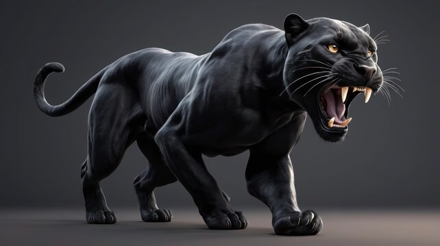 3d illustration of a fierce black panter