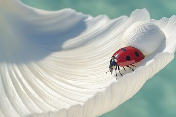 Obraz premium Close-up of a ladybug on a delicate white petal.