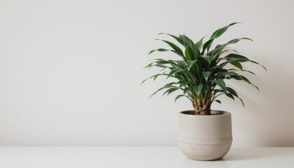 Obraz premium Indoor plant in a textured pot on a minimalist table.