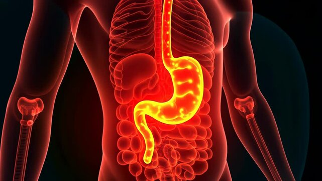 Stomach pain, abdominal discomfort, digestive issue. Gastric health. Intestinal walls inflame from irritation. Stomach lining repairs with proper diet. Healthy digestion enhances nutrient absorption.