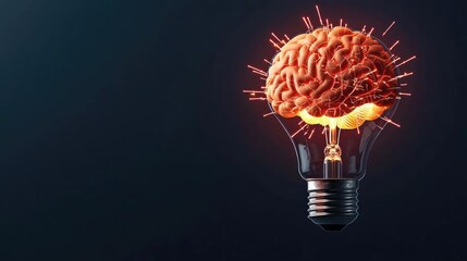 Explosion of lightbulb with creative invention impact concept. A creative illustration of a brain in a light bulb concept.