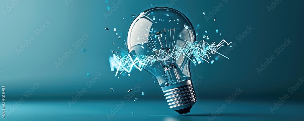 Poster explosion of lightbulb with creative invention impact concept. illuminating light bulb with dynamic 