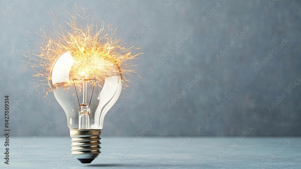 Poster explosion of lightbulb in electric high-speed burst concept. a light bulb emits sparks, symbolizing 