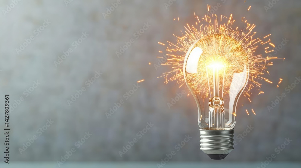 Poster explosion of lightbulb in electric high-speed burst concept. a glowing light bulb with sparks, symbo
