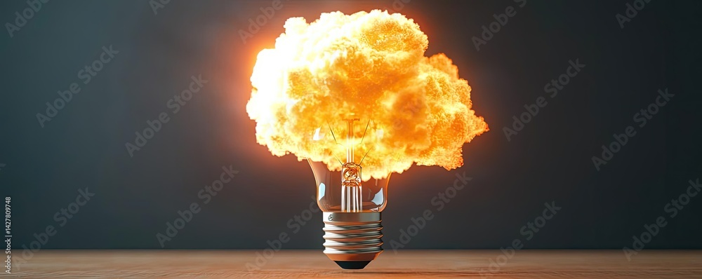 Poster explosion of lightbulb in electric high-speed burst concept. futuristic light bulb explodes with bri