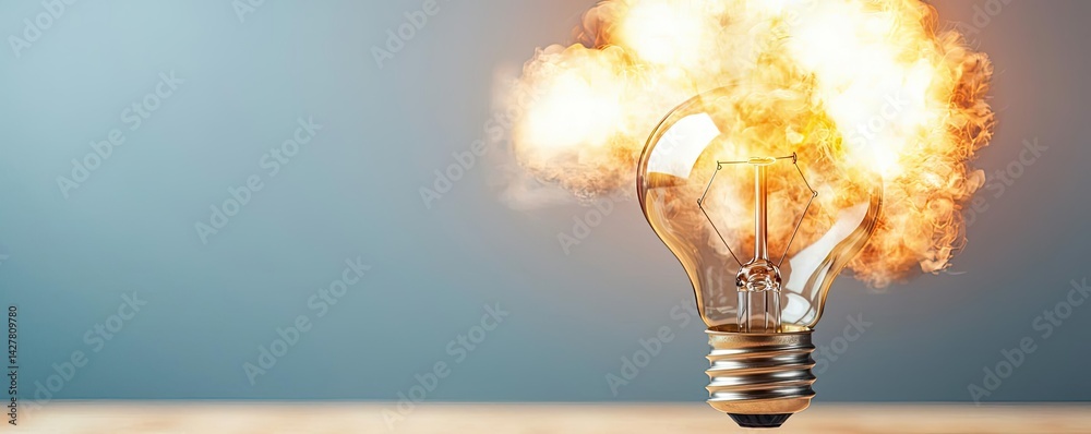 Poster explosion of lightbulb in electric high-speed burst concept. an exploded light bulb symbolizing brig