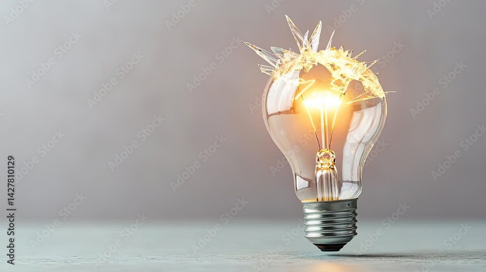 Aufkleber Explosion of lightbulb showing filament and invention concept. Illuminated light bulb showcasing creativity and innovation.