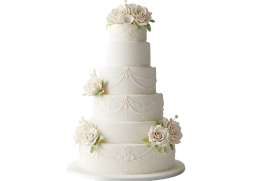 Elegant White Wedding Cake: Stunning 5-Tier Design transparent background