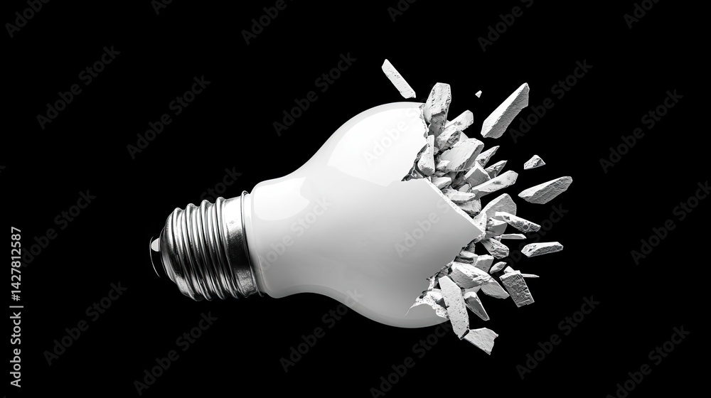 Poster explosion of lightbulb with creative invention impact concept. a shattered light bulb symbolizing br
