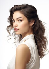 Naklejka premium side view beautiful female model in white background
