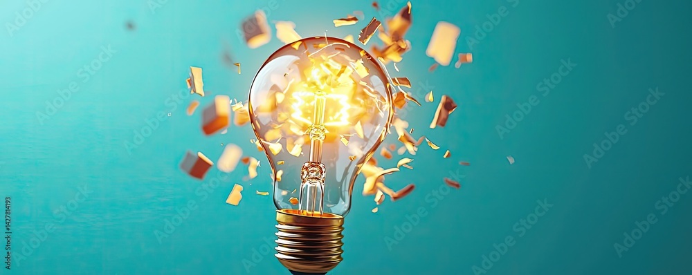 Aufkleber Explosion of lightbulb showing filament and invention concept. An exploding light bulb symbolizing creativity and innovation.