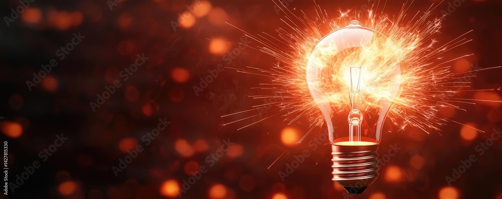 Poster explosion of lightbulb showing filament and invention concept. illuminating light bulb sparks creati
