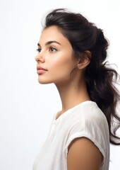 Naklejka premium side view beautiful female model in white background