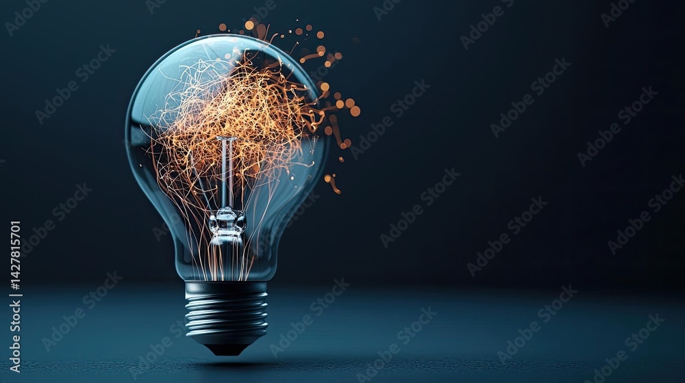 Poster explosion of lightbulb in electric high-speed burst concept. a glowing light bulb with sparks, symbo