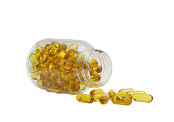 Omega-3 Fish Oil Capsules: Health Supplement Pills in Jar transparent background