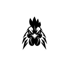 Obraz premium Rooster Head with Angry Expression Black and White Animal Portrait