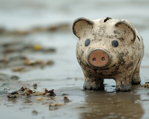 Muddy Piggy Bank with Beach, and Savings Loss.