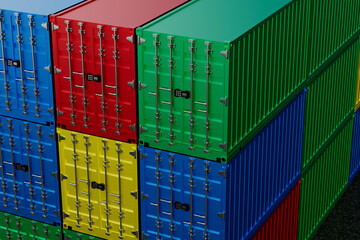 Fototapeta premium A stack of shipping containers with the colors red, blue, yellow, and green