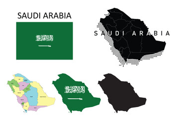 Saudi Arabia flag and map illustration vector.	
