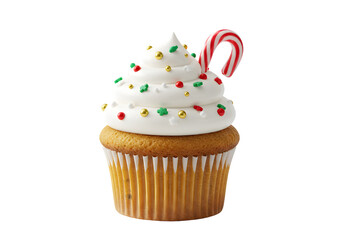 Delicious Christmas Cupcake with Candy Cane transparent background
