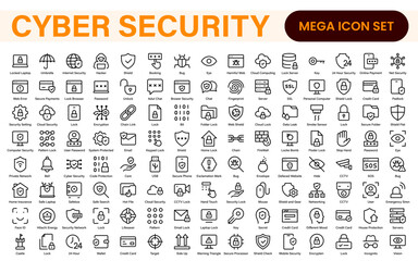 Cybersecurity Safety Icons &ndash; Secure Network, Data Protection, Firewall, Password, Hacking Prevention &ndash; Vector, Outline, Line, Minimal, Illustration