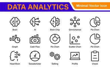 Big Data and Analytics Icon Pack &ndash; Cloud, AI, Charts, Visualization, Technology, Dashboard &ndash; Vector, Line, Outline, Minimal, Illustration Icons