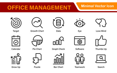 Business and office management Outline Icon Collection. marketing, strategy, teamwork, planning, business, training, office icons illustration.