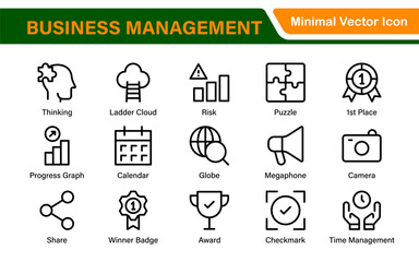 Business and office management Outline Icon Collection. marketing, strategy, teamwork, planning, business, training, office icons illustration.