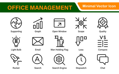 Business and office management Outline Icon Collection. marketing, strategy, teamwork, planning, business, training, office icons illustration.