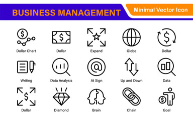Business and office management Outline Icon Collection. marketing, strategy, teamwork, planning, business, training, office icons illustration.