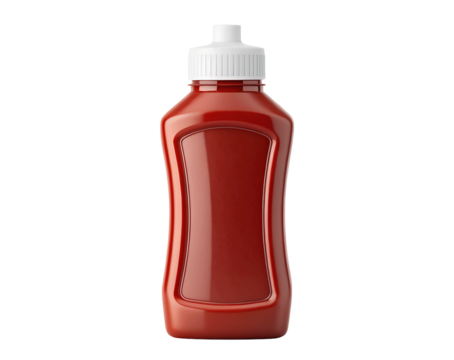 Clean ketchup bottle mockup isolated in PNG on white, suitable for designers creating food product visuals splash