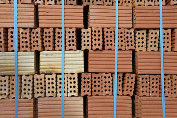 Red brick blocks for industrial wall construction
