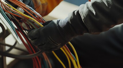 Electrician Working with Multicolored Wires