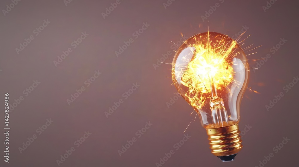 Poster explosion of lightbulb in electric high-speed burst concept. a glowing light bulb emitting sparks, s